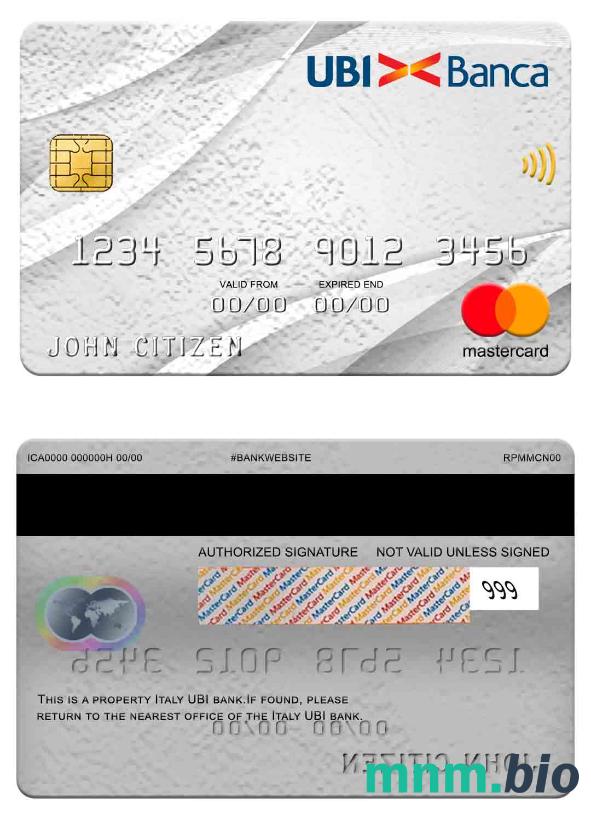 Italy UBI bank przykład karty mastercard w formacie PSD